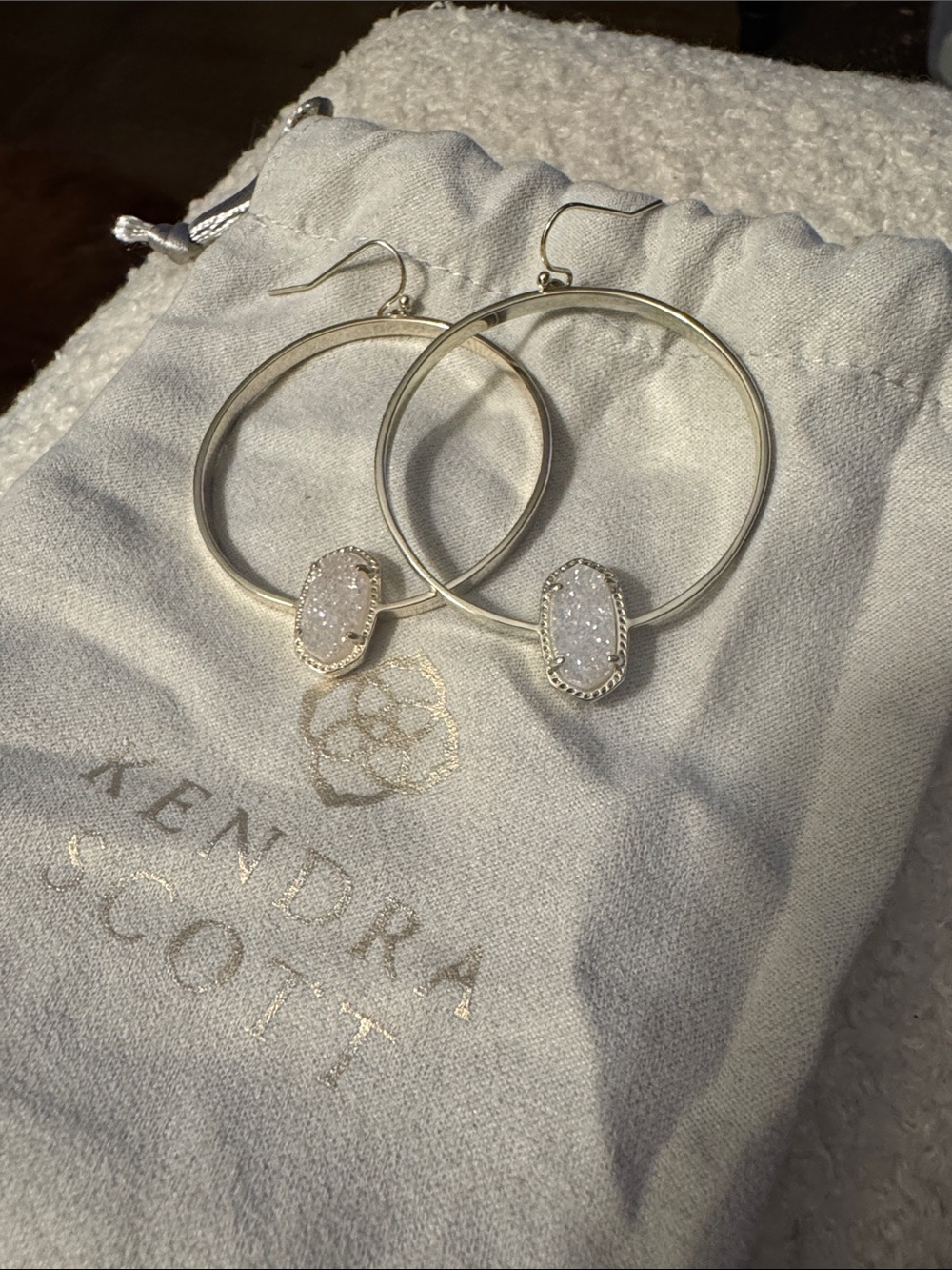 Kendra Scott Gold Elora Hoop Earrings with White Druzy Accent